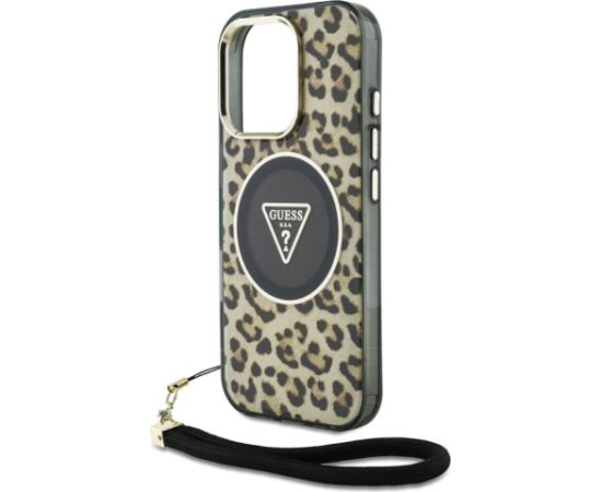 Guess IML Leopard Triangle Logo Strap MagSafe Case Aizsargapvalks priekš Apple iPhone 16 Pro