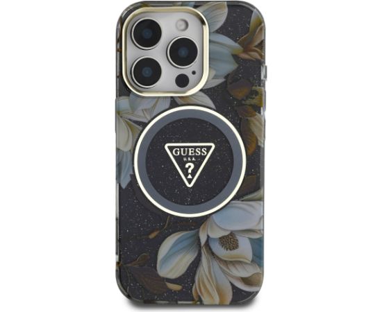 Guess IML Glitter Magnolia and Triangle Logo MagSafe Case Aizsargapvalks priekš Apple iPhone 16 Pro Max