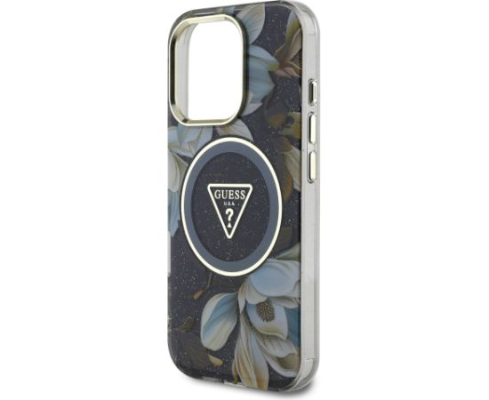 Guess IML Glitter Magnolia and Triangle Logo MagSafe Case Aizsargapvalks priekš Apple iPhone 16 Pro Max