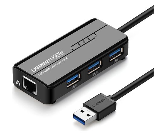 Ugreen 20265 USB-A | RJ45 1000 Mbps HUB 3x USB 3.0 tīkla adapteris - melns