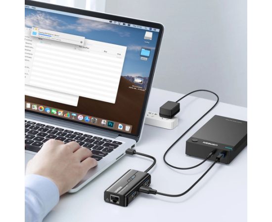 Ugreen 20265 USB-A | RJ45 1000 Mbps HUB 3x USB 3.0 tīkla adapteris - melns