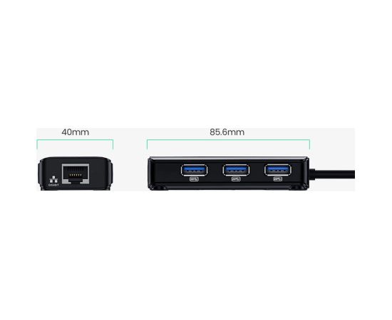 Ugreen 20265 USB-A | RJ45 1000 Mbps HUB 3x USB 3.0 tīkla adapteris - melns