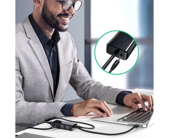 Ugreen 20265 USB-A | RJ45 1000 Mbps HUB 3x USB 3.0 tīkla adapteris - melns