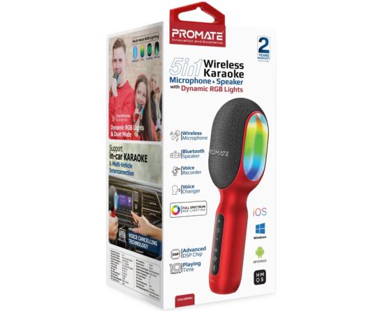Promate VocalMic 5-in-1 RGB Беспроводной караоке-микрофон и динамик