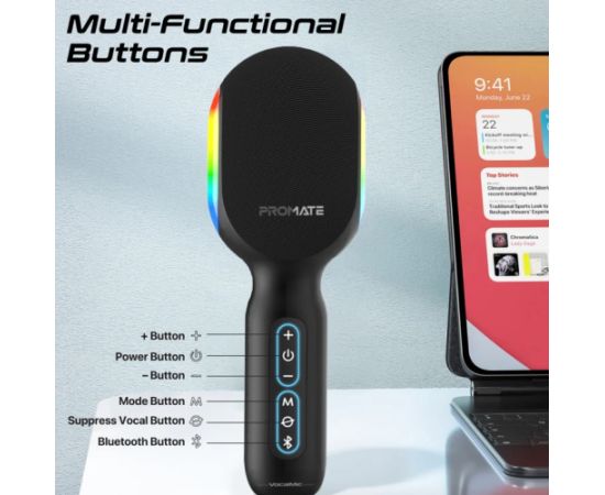Promate VocalMic 5-in-1 RGB Bezvadu karaoke mikrofons un skaļrunis