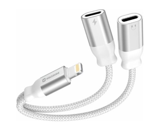 Swissten Textile Lightning Audio Charging Адаптер 2x Lightning 0.12m