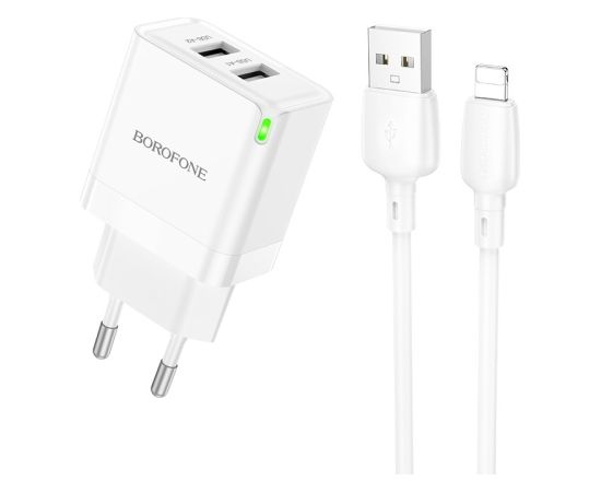 Сетевая зарядка Borofone BN15 10.5W 2xUSB-A + USB-A to Lightning cable 1.0m белая