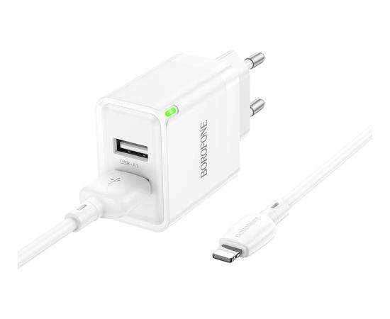 Сетевая зарядка Borofone BN15 10.5W 2xUSB-A + USB-A to Lightning cable 1.0m белая
