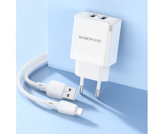 Сетевая зарядка Borofone BN15 10.5W 2xUSB-A + USB-A to Lightning cable 1.0m белая