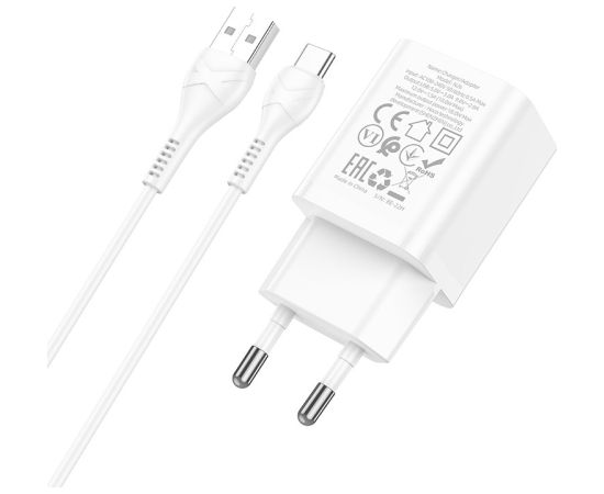 Сетевая зарядка Hoco N26 18W USB-A + USB-A to USB-C cable 1.0m белая