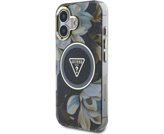 Guess Glitter Flowers Triangle Buttons MagSafe Aizsargapvalks priekš Apple iPhone 16