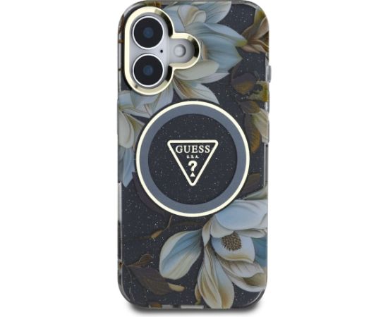Guess Glitter Flowers Triangle Buttons MagSafe Aizsargapvalks priekš Apple iPhone 16