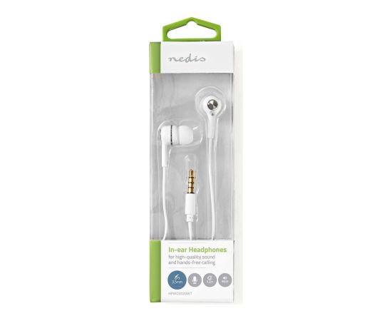 Nedis Vadu austiņas ar 3,5 mm kontaktdakšu un iebūvētu mikrofonu, baltas krāsas Austiņas