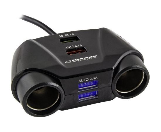 Esperanza EZ132 AUTOMAŠĪNAS SPRIEGUMA ADAPTERiS 2 LIGZDAS + 4 USB Quick Charge port 3.0
