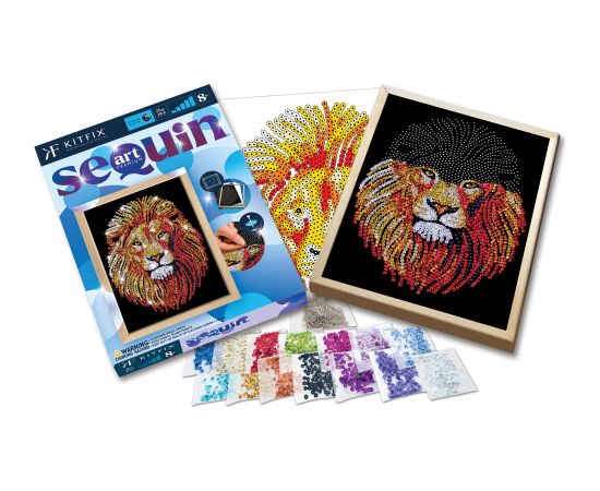 KITFIX Amatniecības komplekts Sequin Art Blue Premium spīdumiņu māksla, Lauva