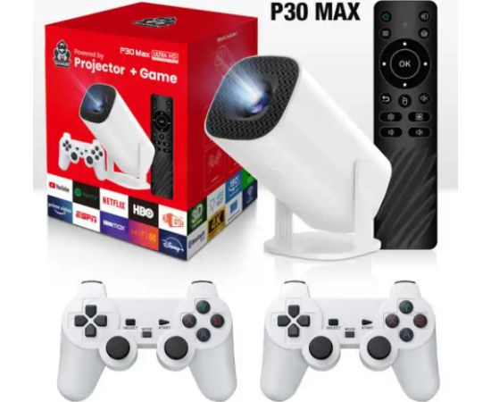 RoGer RO-P30MAX Retro Spēļu Projektors + 2 Kontrolieri / 30000+ spēles / 4K / Wifi
