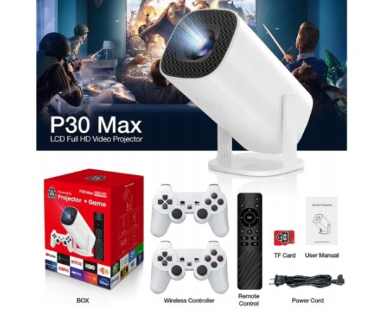 RoGer RO-P30MAX Retro Spēļu Projektors + 2 Kontrolieri / 30000+ spēles / 4K / Wifi