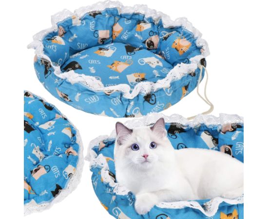Круглая лежанка для собак и кошек Springos PA0242 Ø 73 см плюшевая с утяжкой синяя