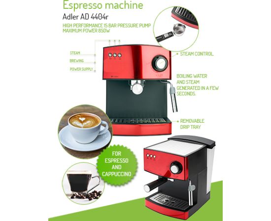 ADLER Kafijas automāts. 1,6 L, 850W
