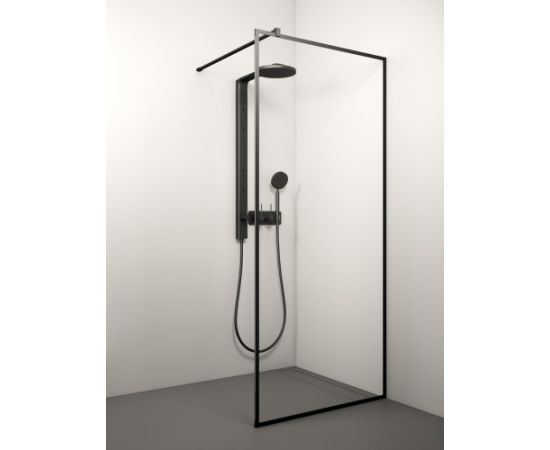 dušas siena Kaira Black alu, 900 mm, h=2000, melns/caurspīdīgs stikls Душевые стенки