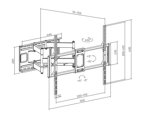 Maclean MC-482 TV Wall Mount Bracket for 60-120" Flat & Curved TVs up to 120kg Max. VESA 900x600 Swivel, Tilt and Rotate, Universal TV Mount TV Bracket