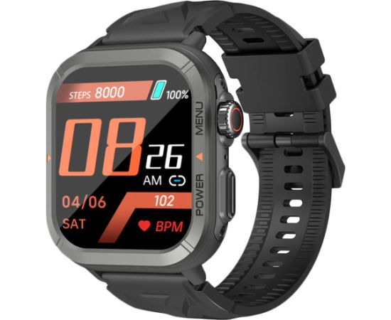 Blackview W30, 1.91 inch Display, 320*380 pixel, 300mAh battery, 100+ Workout Modes, 10-meter Water-resistance, Heart Rate & Blood Oxygen Monitor, Up To 5-7 Days of Battery Life, 128MB Flash, Black