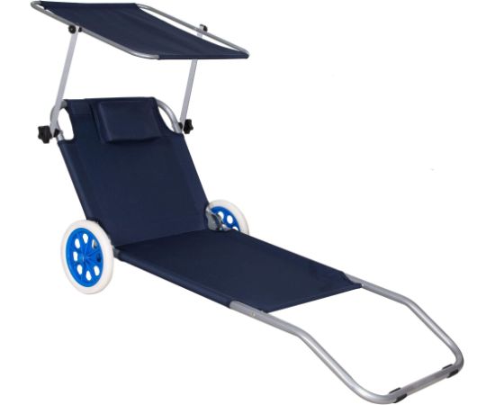Dārza sauļošanās gulta Springos GC0044, salokāma, ar riteņiem un jumtiņu, tumši zila Dārza krēsli