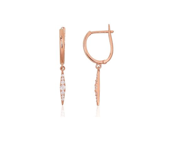 Zelta auskari ar 'angļu' slēdzēju #1201713(Au-R)_CZ, Sarkanais Zelts 585°, Cirkoni, 1.17 gr. Zelta auskari ar "angļu" slēdzēju