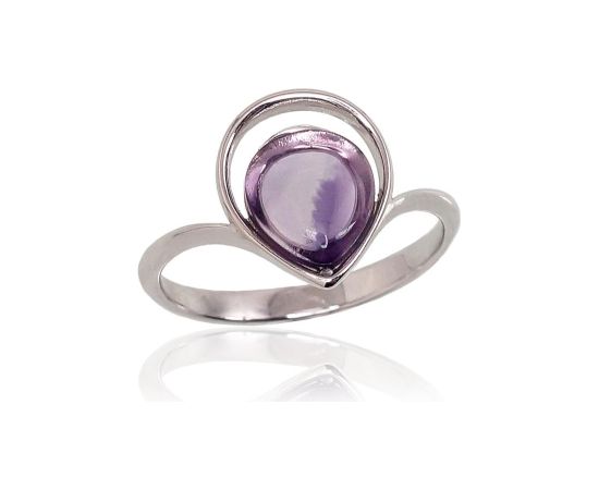 Sudraba gredzens #2101624(PRh-Gr)_AM, Sudrabs 925°, rodijs (pārklājums), Ametists, Izmērs: 16, 1.8 gr. Sieviešu