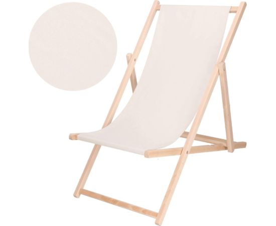 Dārza guļamkrēsls Springos DC0010 ECRU, koka rāmis, bēša auduma pārvalks, regulējams 3 pozīcijās Dārza krēsli