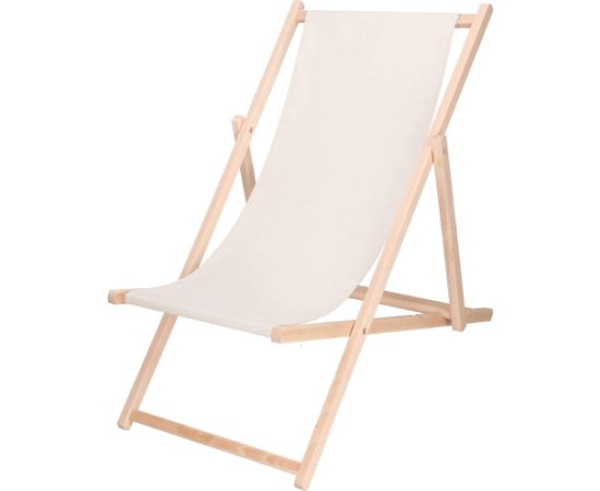 Dārza guļamkrēsls Springos DC0010 ECRU, koka rāmis, bēša auduma pārvalks, regulējams 3 pozīcijās Dārza krēsli