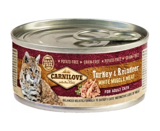 CARNILOVE Cat Turkey & Reindeer White Muscle Meat – wet food for cats – 100 g