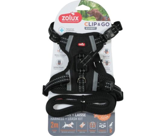 ZOLUX Zestaw szelki + smycz dla psa CLIP&GO S czarny