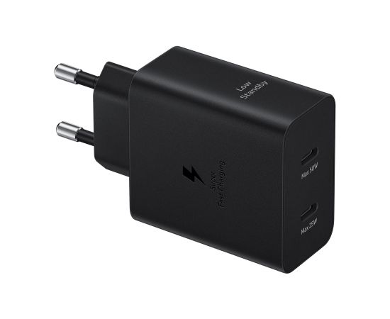 EP-T502020XBE Samsung Dual USB-C 50W ceļojumu lādētājs + USB-C datu kabelis melns