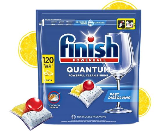 Finish Quantum All-in-1 Lemon trauku mazgājamās mašīnas kapsulas 120gab