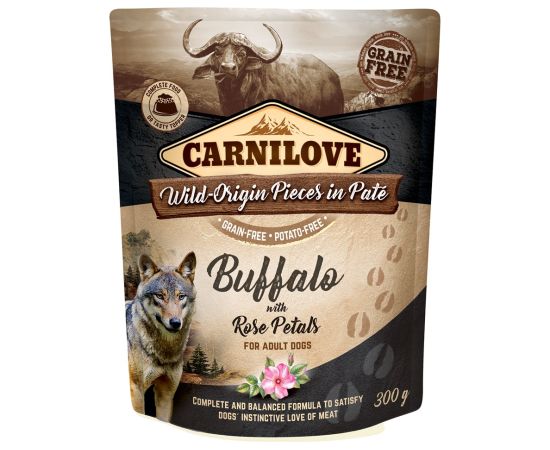 CARNILOVE Dog Pouch Wild Buffalo & Rose petals - wet dog food - 300g