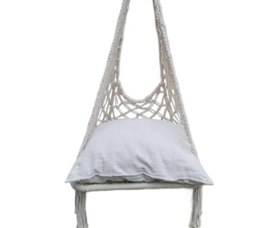 Saska Garden HAMAK AŻUROWY FOTEL WISZĄCY 60x60x120CM Z PODUSZKĄ ECRU