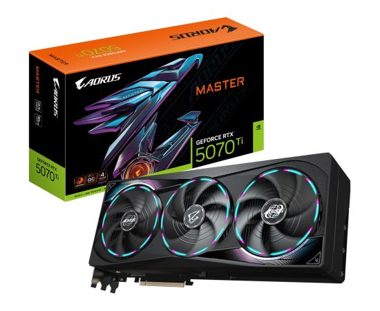 GIGABYTE AORUS GeForce RTX 5070 Ti MASTER 16G Graphics Card - 16GB GDDR7, 256bit, PCI-E 5.0, 2670 MHz Core Clock, 3 x DP 2.1a, 1 x HDMI 2.1b, NVIDIA DLSS 4, GV-N507TAORUS M-16GD