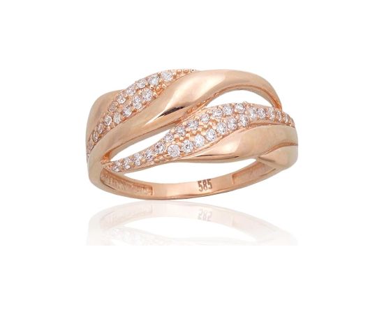 Zelta gredzens #1101010(Au-R)_CZ, Sarkanais Zelts 585°, Cirkoni, Izmērs: 18, 1.76 gr. Sieviešu