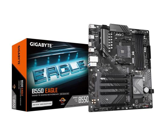 Mainboard GIGABYTE AMD B550 SAM4 ATX Memory DDR4 Memory slots 4 4xPCI-Express 3.0 1x 1xPCI-Express 4.0 16x 2xM.2 1xHDMI 4xUSB 2.0 1xUSB 3.2 type B 2xUSB 3.2 1xUSB-C 1xRJ45 3xAudio port B550EAGLE1.0