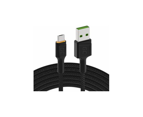 Kabelis Green Cell Ultra Charge Micro USB Male - USB-A Male with Orange LED Diode 2m