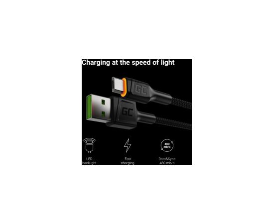 Kabelis Green Cell Ultra Charge Micro USB Male - USB-A Male with Orange LED Diode 2m