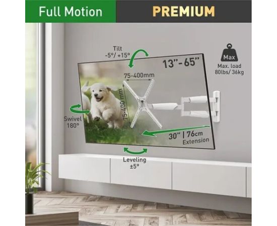 Barkan BM343XLW 13-65" TV, 4 lankstų, sieninis, prailgintas, baltas