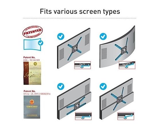 Barkan BM343LP 13"-65" lygiam/lenktam TV, 4 lankstų, sieninis, prailgintas