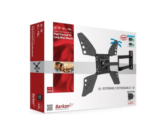 Barkan 3400LW.W 65" lygiam/lenktam TV, 4 lankstų, sieninis, baltas