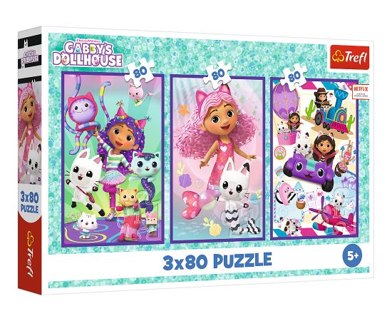 TREFL GABBY´S DOLLHOUSE Pužļu komplekts Gabijas krāsainās dienas, 3x80 gab.
