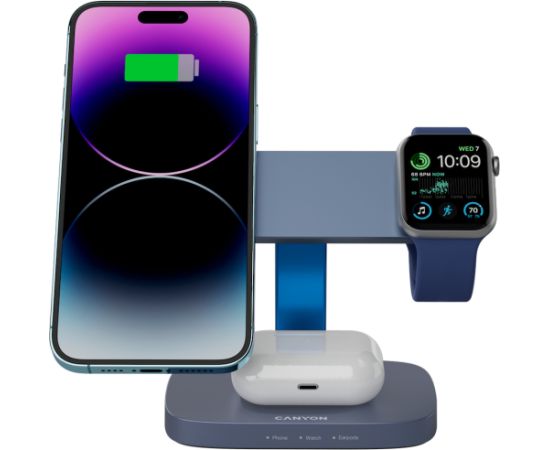 CANYON Wireless Charging Station Hexagon 310 3in1 DarkGrey/Blue
