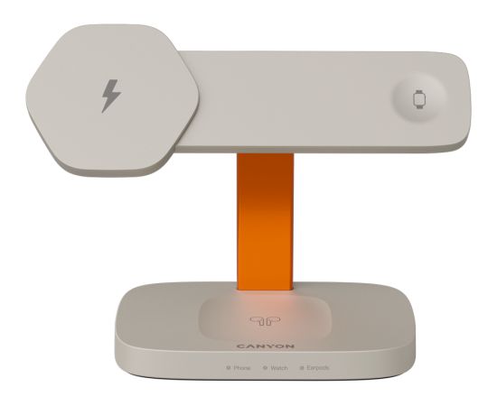 CANYON Wireless Charging Station Hexagon 310 3in1 LightGrey/Orange