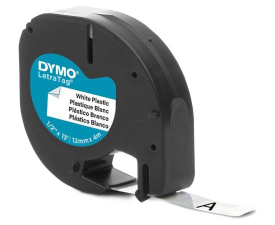 Dymo лента для этикеточного принтера LetraTag Plastic 12 мм x 4 м, черный/белый