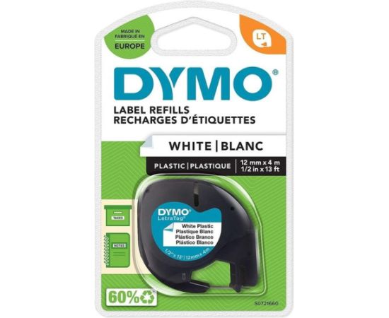 Dymo лента для этикеточного принтера LetraTag Plastic 12 мм x 4 м, черный/белый